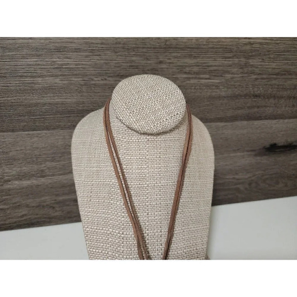 Womens Necklace Brown Jade Like Stone Carved with Koi Fish on Leather Chain - Picture 7 of 8